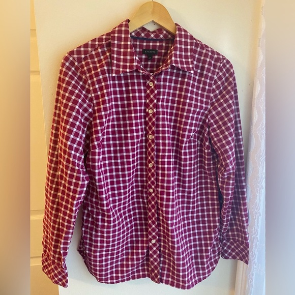 Talbots Pink Gingham Check Print Button Down Shirt Cotton FLAWED Size Medium - Picture 1 of 7